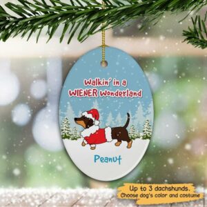 Oval Ornament Christmas Dog Dachshund Wiener Wonderland Personalized Dog Decorative Christmas Ornament Pack 1