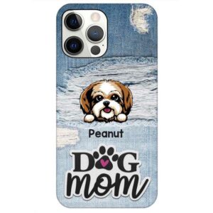 Phone Case Dog Mom Denim Patterned Personalized Phone Case