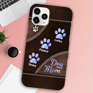 Phone Case Hologram Leather Texture Dog Cat Mom Personalized Phone Case IPHONE / 12 PRO MAX