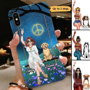 Phone Case Moon Child & Dog On Tree Swing Hippie Personalized Phone Case IPHONE / 12 PRO MAX