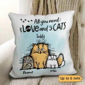 Pillow All You Need Is Love And A Fluffy Cat Personalized Cat Pillow (Insert Included) 18x18 / Linen
