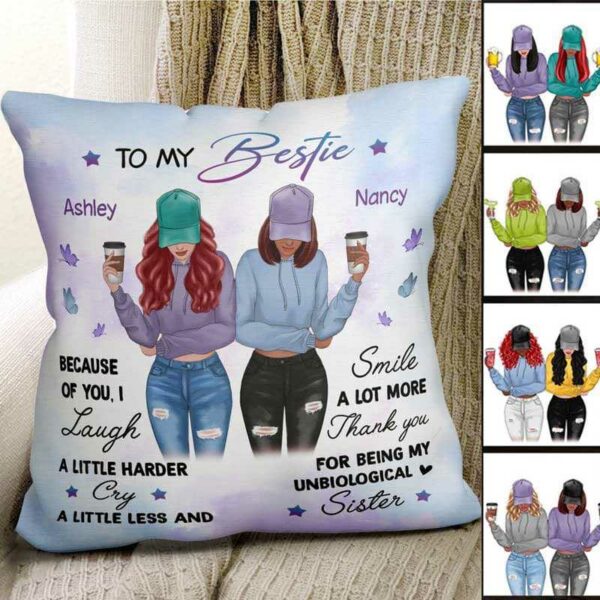 Pillow Because Of You Front View Besties Personalized Pillow 18x18 / Linen