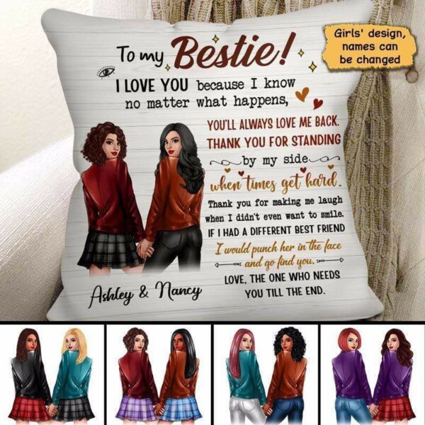 Pillow Besties Holding Hands Personalized Pillow (Insert Included) 18x18 / Linen