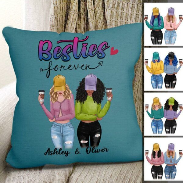 Pillow Besties With Cap Personalized Pillow (Insert Included) 18x18 / Linen