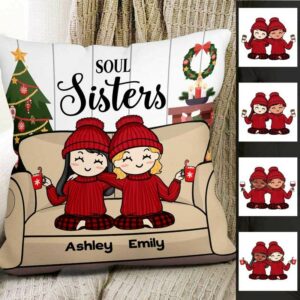 Pillow Chibi Besties On Sofa Christmas Personalized Pillow (Insert Included) 18x18 / Linen