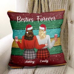 Pillow Christmas Colorful Wood Texture Besties Personalized Pillow (Insert Included) 18x18 / Linen