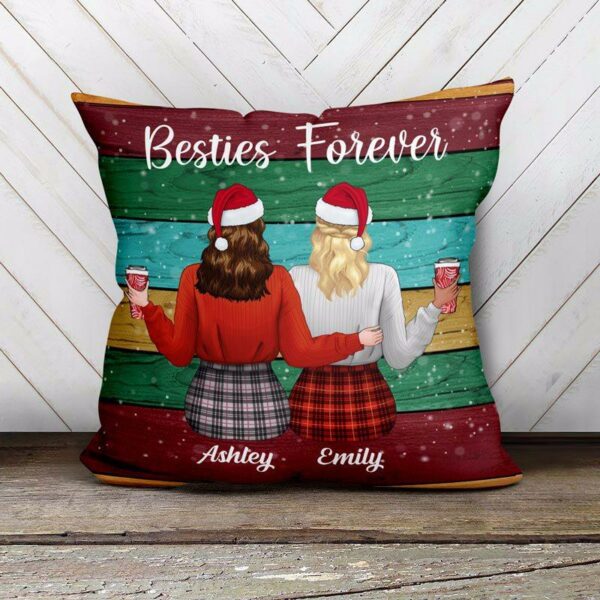 Pillow Christmas Colorful Wood Texture Besties Personalized Pillow (Insert Included)