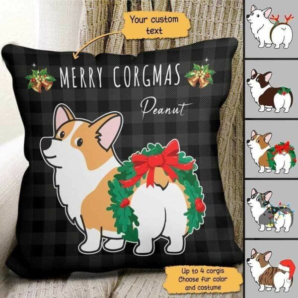 Pillow Corgi Dog Christmas Pattern Personalized Pillow (Insert Included) 18x18 / Linen