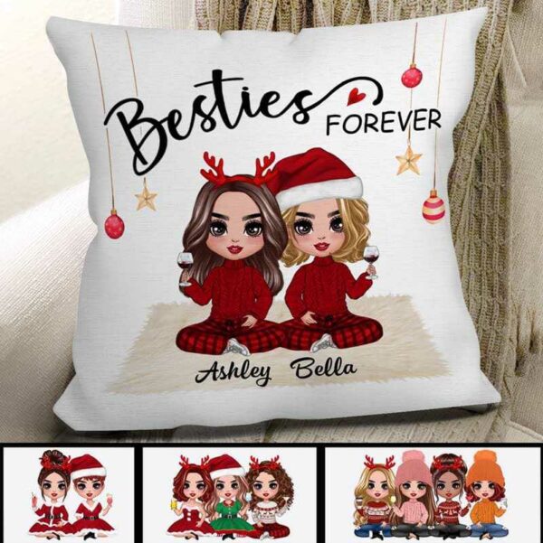 Pillow Doll Besties Christmas Checkered Pants Personalized Pillow (Insert Included) 12x12 / Linen