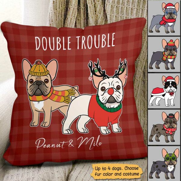 Pillow French Bulldog Christmas Pattern Personalized Pillow (Insert Included) 18x18 / Linen