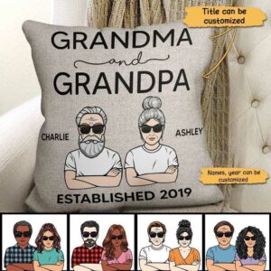 Pillow Grandpa Grandma Established Personalized Pillow (Insert Included) 18x18 / Linen