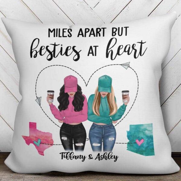 Pillow Long Distance Besties Modern Girls Personalized Pillow (Insert Included)