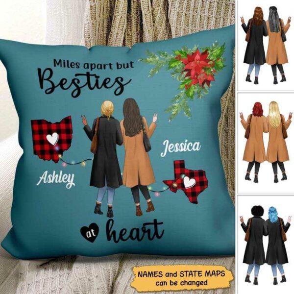 Pillow Long Distance Besties Winter Checkered Personalized Pillow (Insert Included) 18x18 / Linen