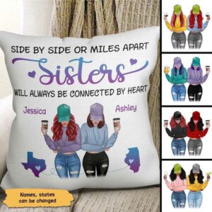 Pillow Long Distance Sisters Besties Modern Girls Personalized Pillow (Insert Included) 18x18 / Linen