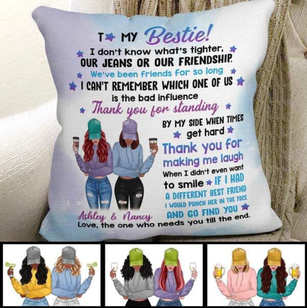 Pillow To My Bestie Modern Girls Front View Personalized Pillow (Insert Included) 18x18 / Linen