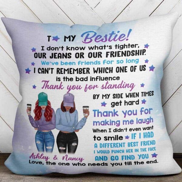 Pillow To My Bestie Modern Girls Front View Personalized Pillow (Insert Included)