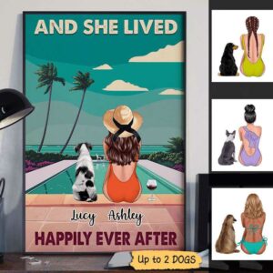 Poster Beach Girl And Dogs Happily Ever After Personalized Vertical Poster 12x18