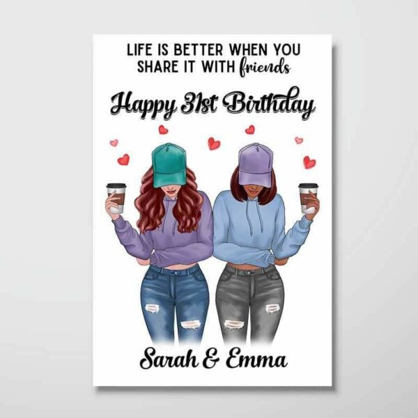 Poster Best Friends Besties Birthday Gift Personalized Vertical Poster