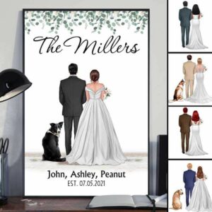 Poster Bride & Groom Dog Wedding Gift Anniversary Gift Personalized Vertical Poster 12x18