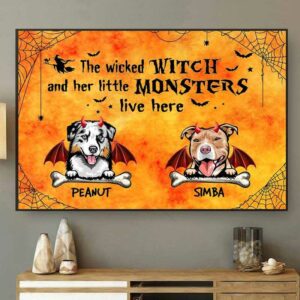 Poster Halloween Monster Dog & Wicked Witch Personalized Horizontal Poster 18x12