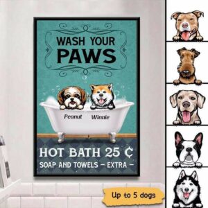 Poster Hot Bath Peeking Dogs Personalized Vertical Poster 12x18