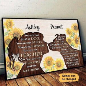 Poster Woman And Pit Bull Dog Sunflower Personalized Horizontal Poster 18x12