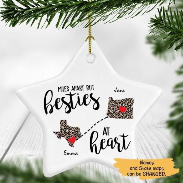 Star Ornament Besties At Heart Leopard Personalized Star Ornament Pack 2