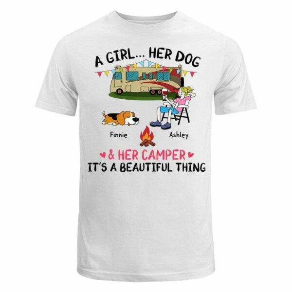 T-Shirt A Camping Girl And Her Fur Babies Personalized Shirt Classic Tee / White Classic Tee / S