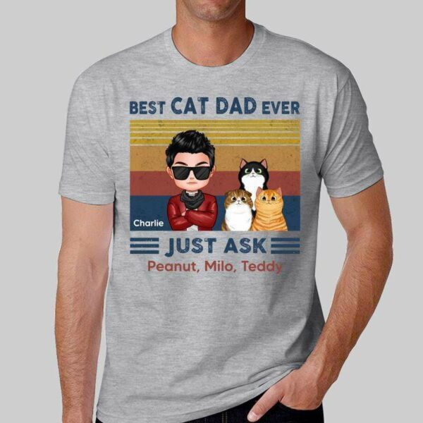 T-Shirt Best Cat Dad Doll Man & Fluffy Cat Retro Personalized Shirt