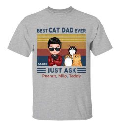 T-Shirt Best Cat Dad Doll Man & Fluffy Cat Retro Personalized Shirt Classic Tee / Ash Classic Tee / S
