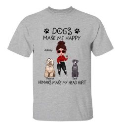 T-Shirt Dogs Make Me Happy Doll Girl Sitting Dogs Personalized Shirt Classic Tee / Ash Classic Tee / S