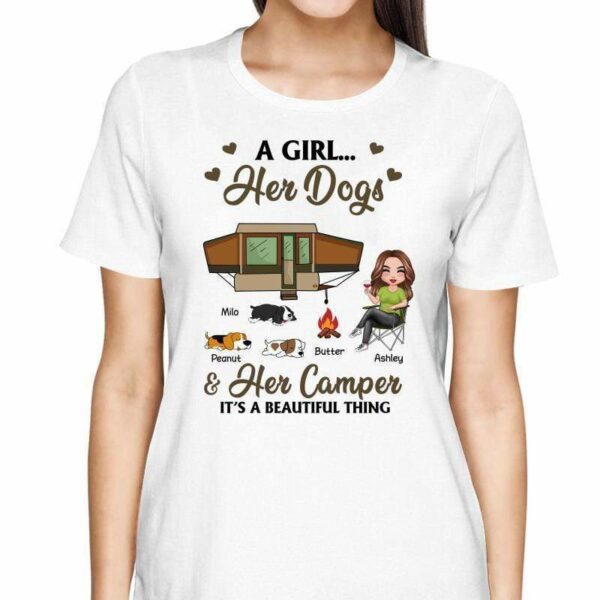 T-Shirt Doll Girl And Her Dogs Camping Personalized Shirt