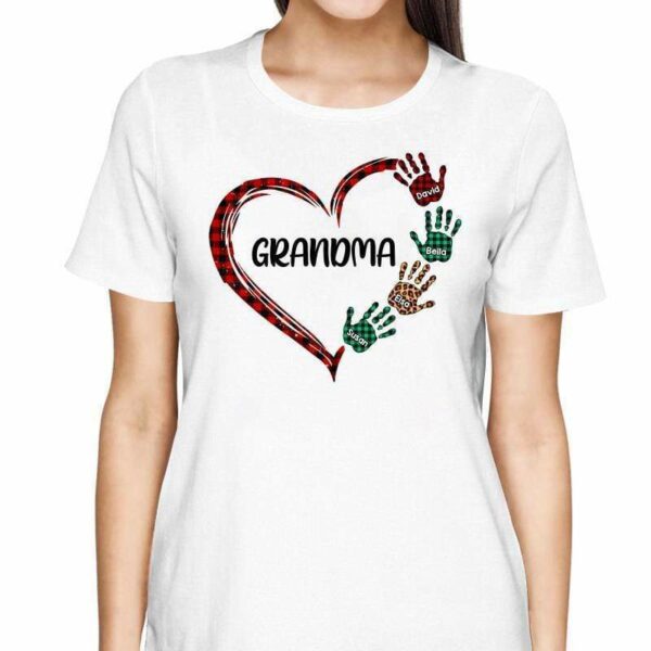 T-Shirt Grandma Mom Floral Heart Hand Print Personalized Shirt