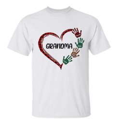 T-Shirt Grandma Mom Floral Heart Hand Print Personalized Shirt Classic Tee / White Classic Tee / S