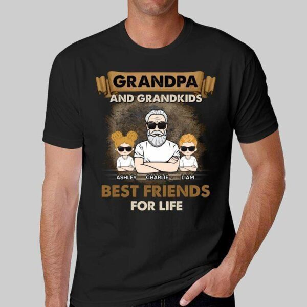 T-Shirt Grandpa And Grandkids Best Friends Retro Personalized Shirt