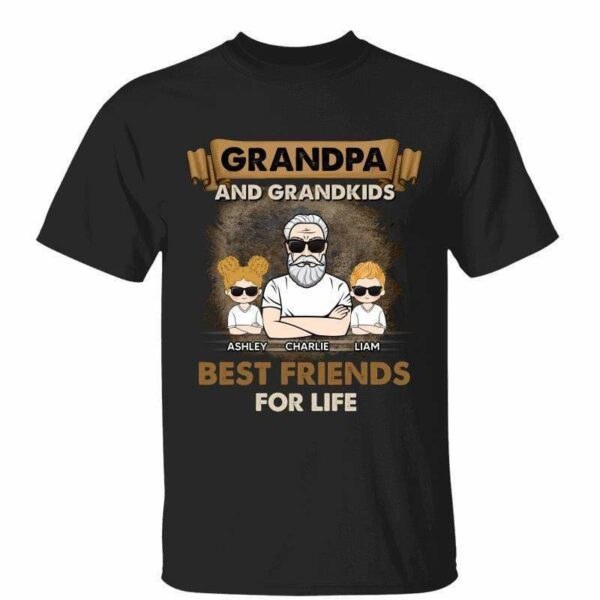 T-Shirt Grandpa And Grandkids Best Friends Retro Personalized Shirt Classic Tee / Black Classic Tee / S