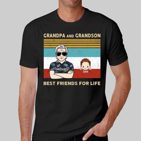 T-Shirt Grandpa Grandson Granddaughter Best Friends For Life Personalized Shirt