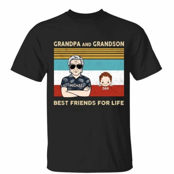 T-Shirt Grandpa Grandson Granddaughter Best Friends For Life Personalized Shirt Classic Tee / Black Classic Tee / S
