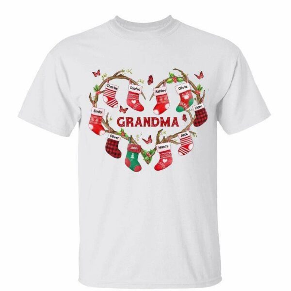 T-Shirt Heart Stocking Grandma Grandkid Christmas Personalized Shirt Classic Tee / White Classic Tee / S