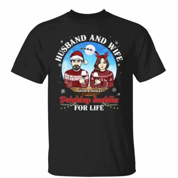 T-Shirt Husband And Wife Drinking Buddies Christmas Personalized Shirt Classic Tee / Black Classic Tee / S
