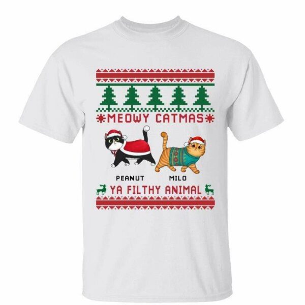 T-Shirt Meowy Catmas Filthy Animals Christmas Personalized Shirt Classic Tee / White Classic Tee / S