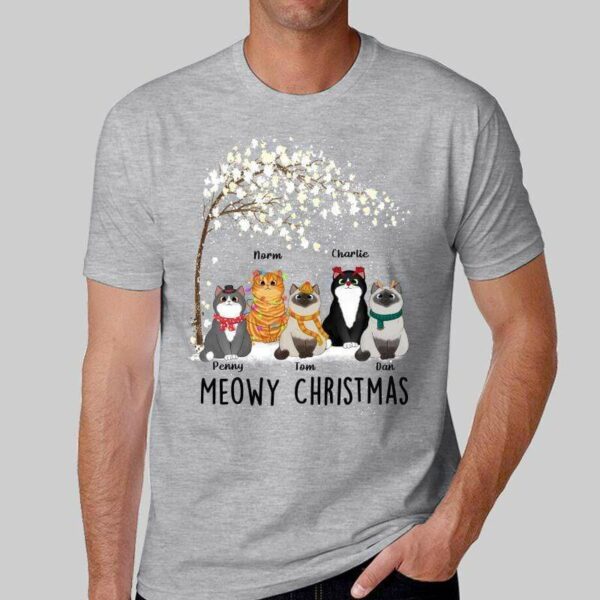 T-Shirt Meowy Christmas Cat Under Tree Personalized Shirt