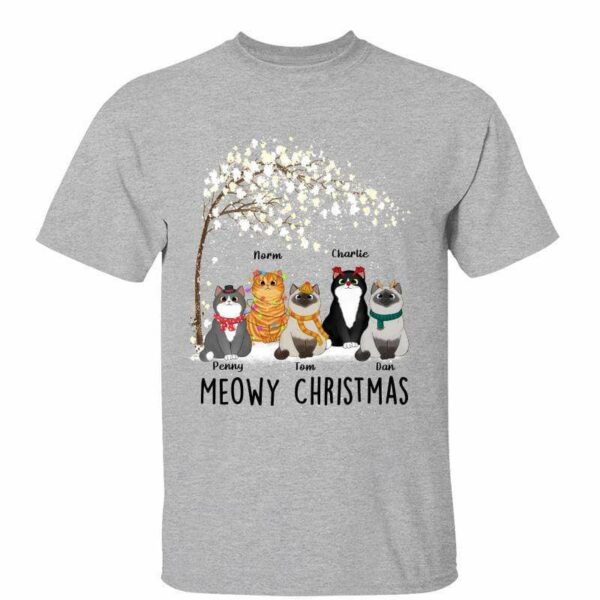 T-Shirt Meowy Christmas Cat Under Tree Personalized Shirt Classic Tee / Ash Classic Tee / S
