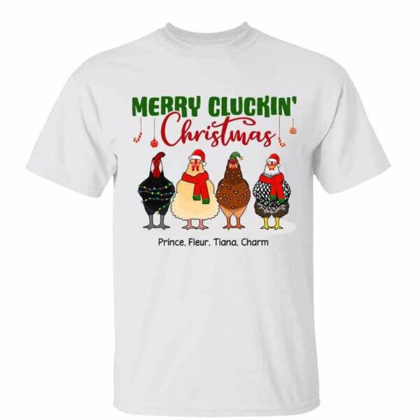 T-Shirt Merry Cluckin‘ Christmas Chicken Personalized Shirt Classic Tee / White Classic Tee / S