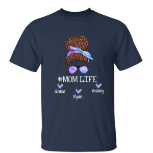 T-Shirt Messy Bun Mom Grandma Life Hologram Personalized Shirt Classic Tee / Navy Classic Tee / S
