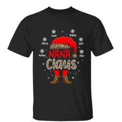 T-Shirt Nana Claus Grandma Mom Gift Leopard Christmas Personalized Shirt Classic Tee / Black Classic Tee / S