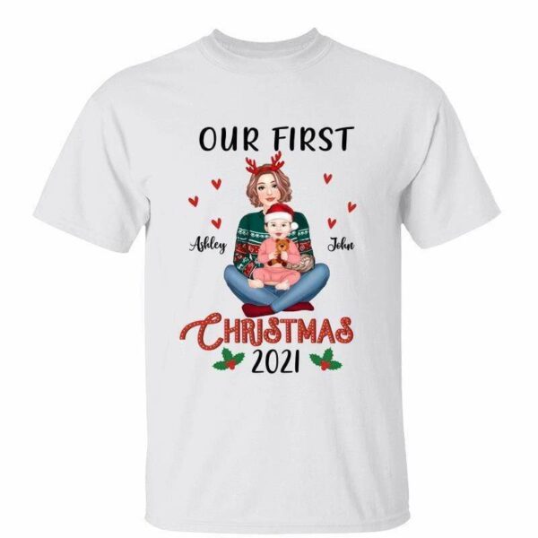 T-Shirt Our First Christmas Mom & Baby Personalized Shirt Classic Tee / White Classic Tee / S