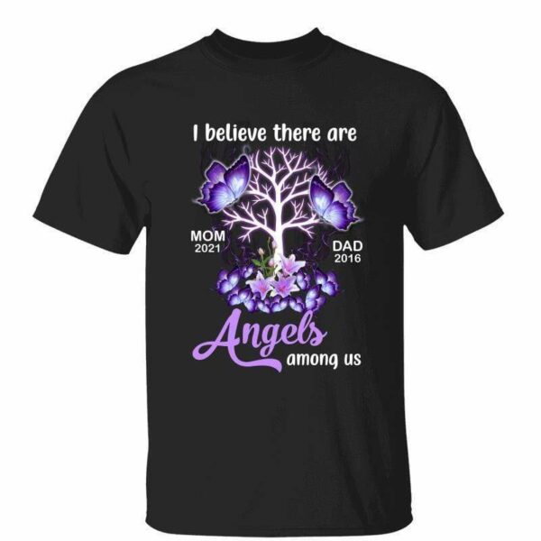 T-Shirt Purple Butterflies Tree Memorial Personalized Shirt Classic Tee / Black Classic Tee / S