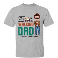 T-Shirt The Walking Dad Man & Peeking Dog Personalized Shirt Classic Tee / Ash Classic Tee / S