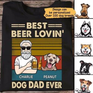 T-shirts Beer Loving Dog Dad Old Man Personalized Shirt Classic Tee / S / Black